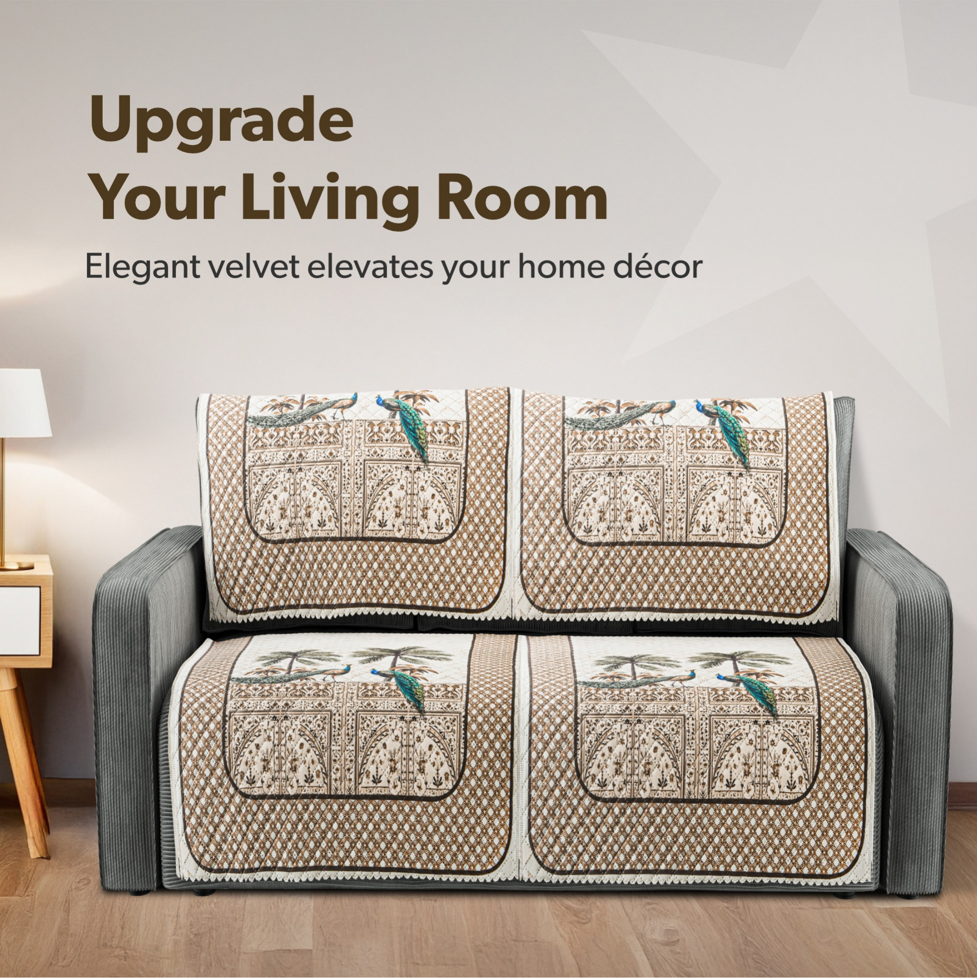 Kuber Industries Premium Velvet Quilted Sofa Cover for   Anti-Slip Sofa Seat Protector for Living Room  Home Decor  Protects Against Spills Pet Hair  Dust  Peacock - Brown