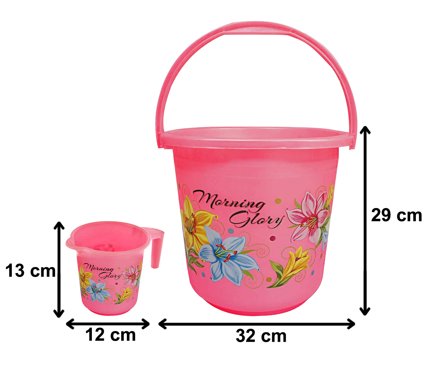Kuber Industries Printed 2 Pieces Unbreakable Virgin Plastic Multipurpose Bathroom Bucket & Mug Set (Pink)