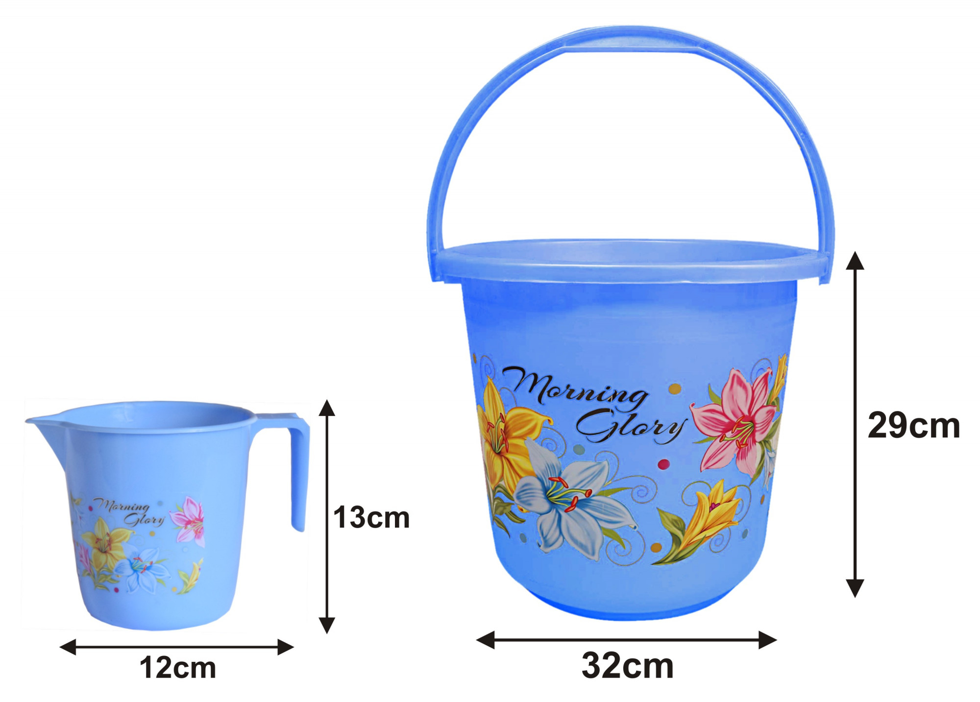 Kuber Industries Printed 2 Pieces Unbreakable Virgin Plastic Multipurpose Bathroom Bucket & Mug Set (Blue)