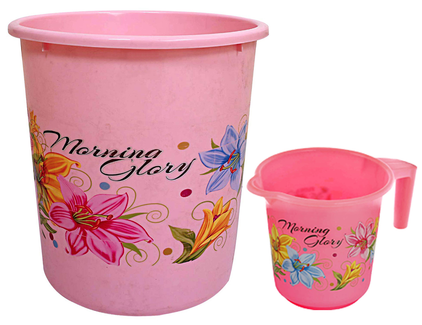 Kuber Industries Printed 2 Pieces Unbreakable Virgin Plastic Multipurpose Bathroom Dustbin & Mug Set (Pink)