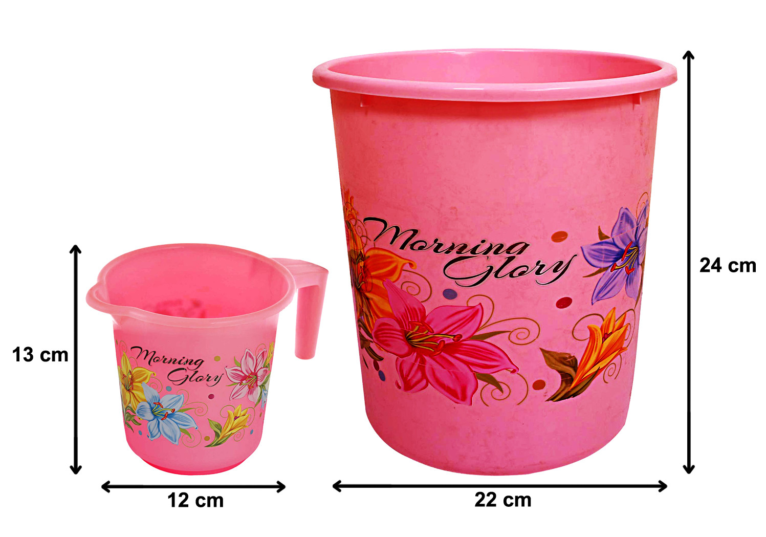 Kuber Industries Printed 2 Pieces Unbreakable Virgin Plastic Multipurpose Bathroom Dustbin & Mug Set (Pink)