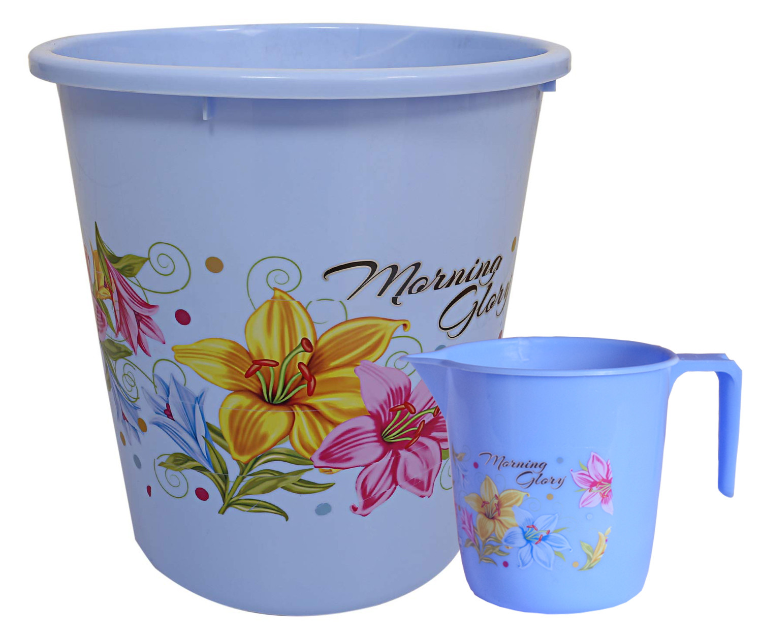 Kuber Industries Printed 2 Pieces Unbreakable Virgin Plastic Multipurpose Bathroom Dustbin & Mug Set (Blue)
