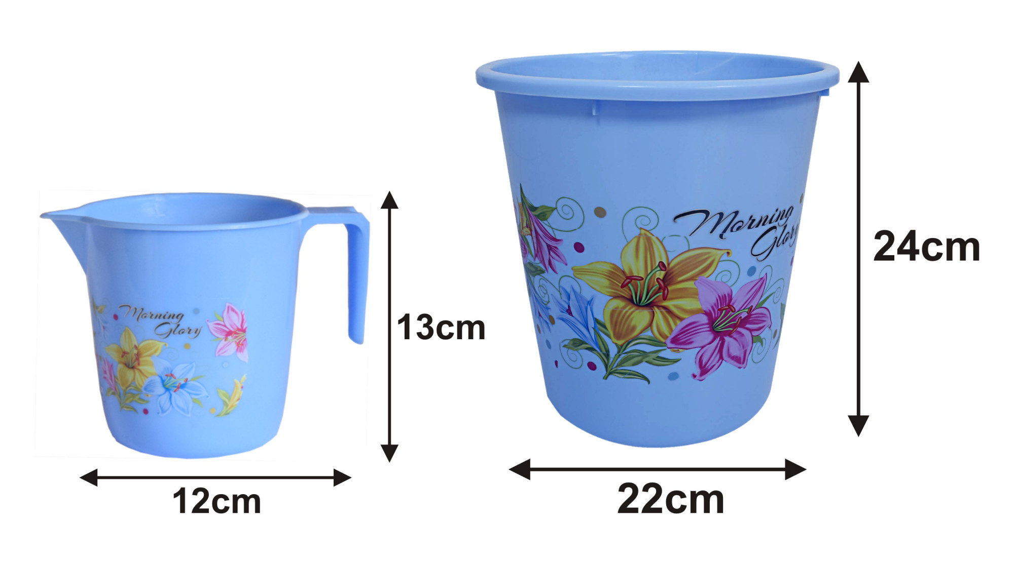 Kuber Industries Printed 2 Pieces Unbreakable Virgin Plastic Multipurpose Bathroom Dustbin & Mug Set (Blue)