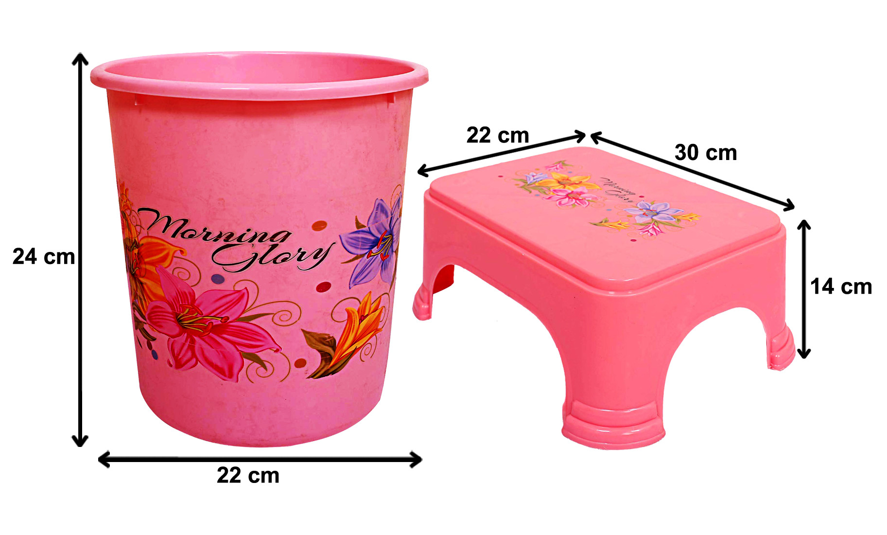 Kuber Industries Printed 2 Pieces Unbreakable Virgin Plastic Multipurpose Bathroom Dustbin & Stool Set (Pink)