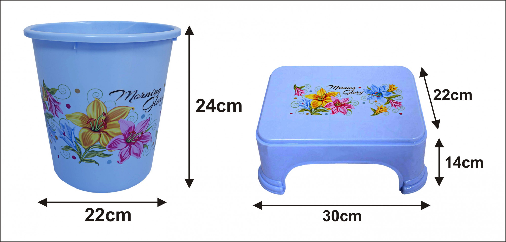 Kuber Industries Printed 2 Pieces Unbreakable Virgin Plastic Multipurpose Bathroom Dustbin & Stool Set (Blue)
