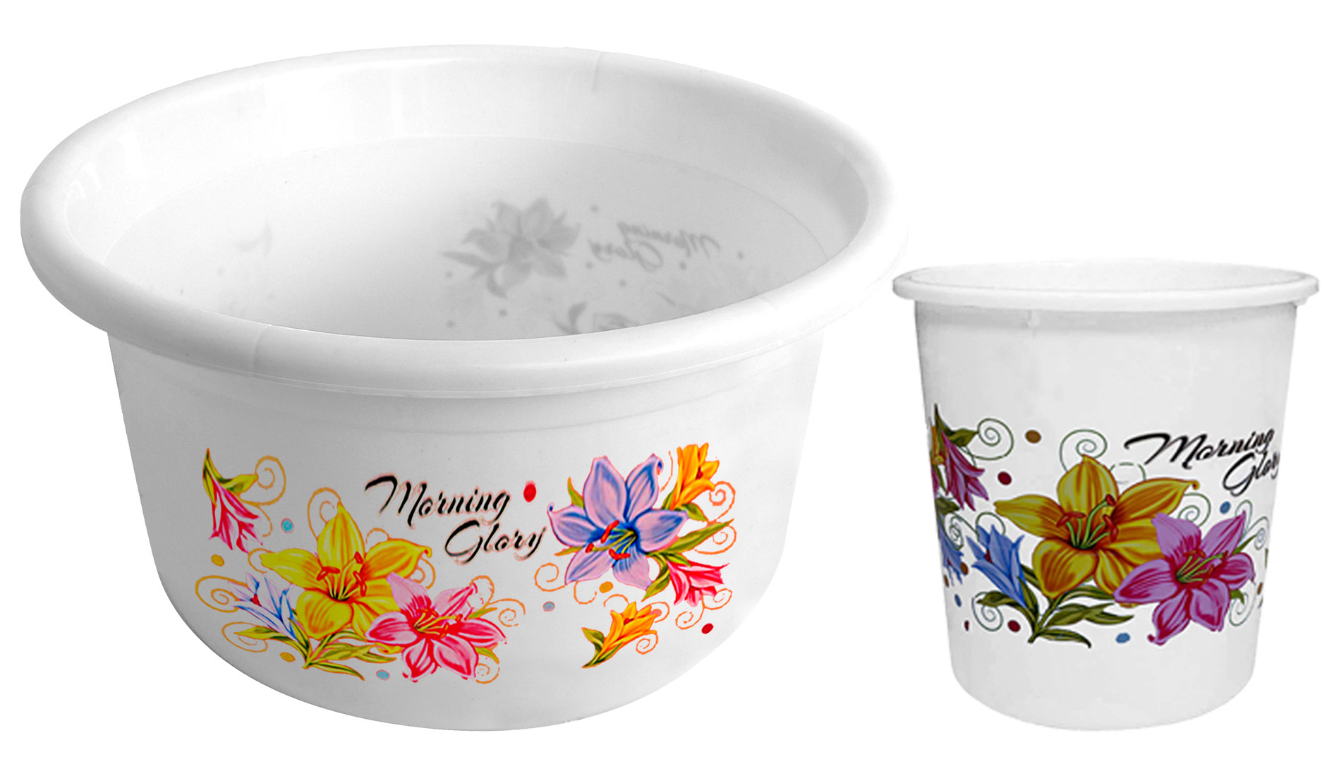 Kuber Industries Printed 2 Pieces Unbreakable Virgin Plastic Multipurpose Bathroom Dustbin & Tub Set (White)
