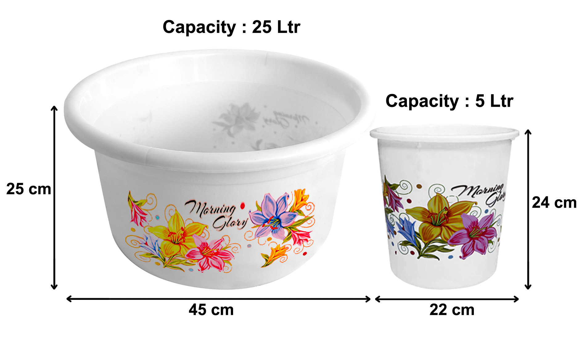 Kuber Industries Printed 2 Pieces Unbreakable Virgin Plastic Multipurpose Bathroom Dustbin & Tub Set (White)