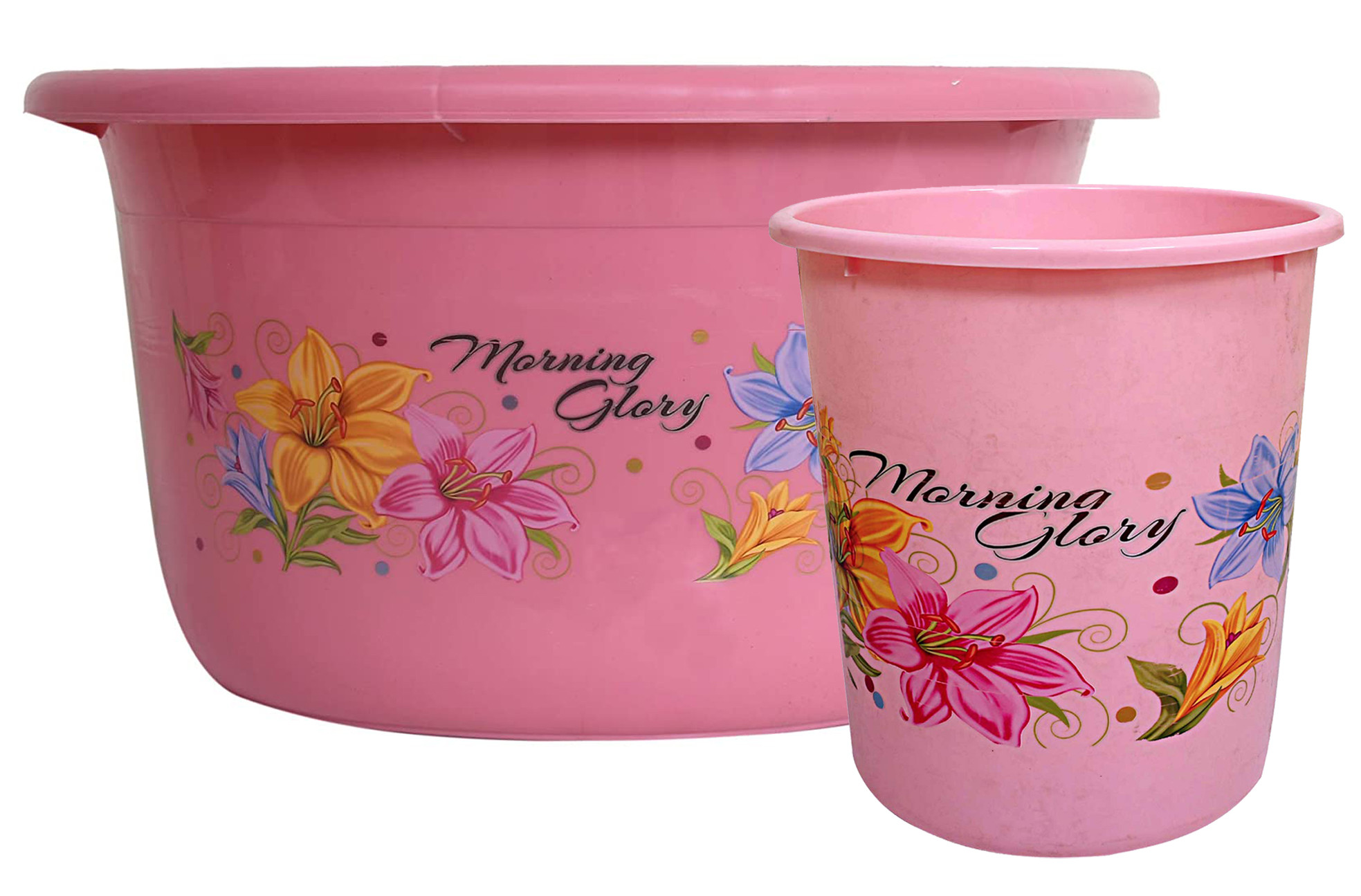 Kuber Industries Printed 2 Pieces Unbreakable Virgin Plastic Multipurpose Bathroom Dustbin & Tub Set (Pink)