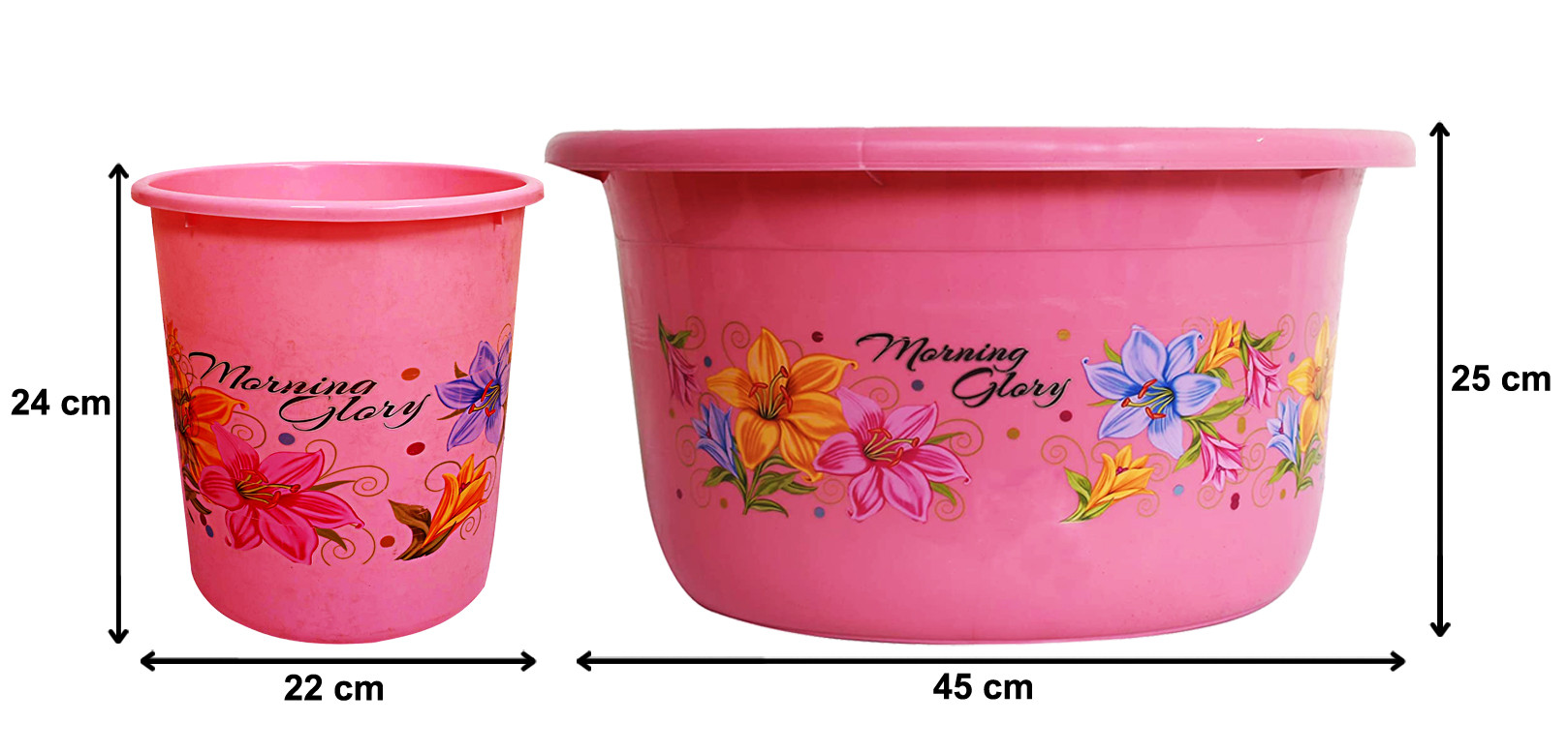 Kuber Industries Printed 2 Pieces Unbreakable Virgin Plastic Multipurpose Bathroom Dustbin & Tub Set (Pink)