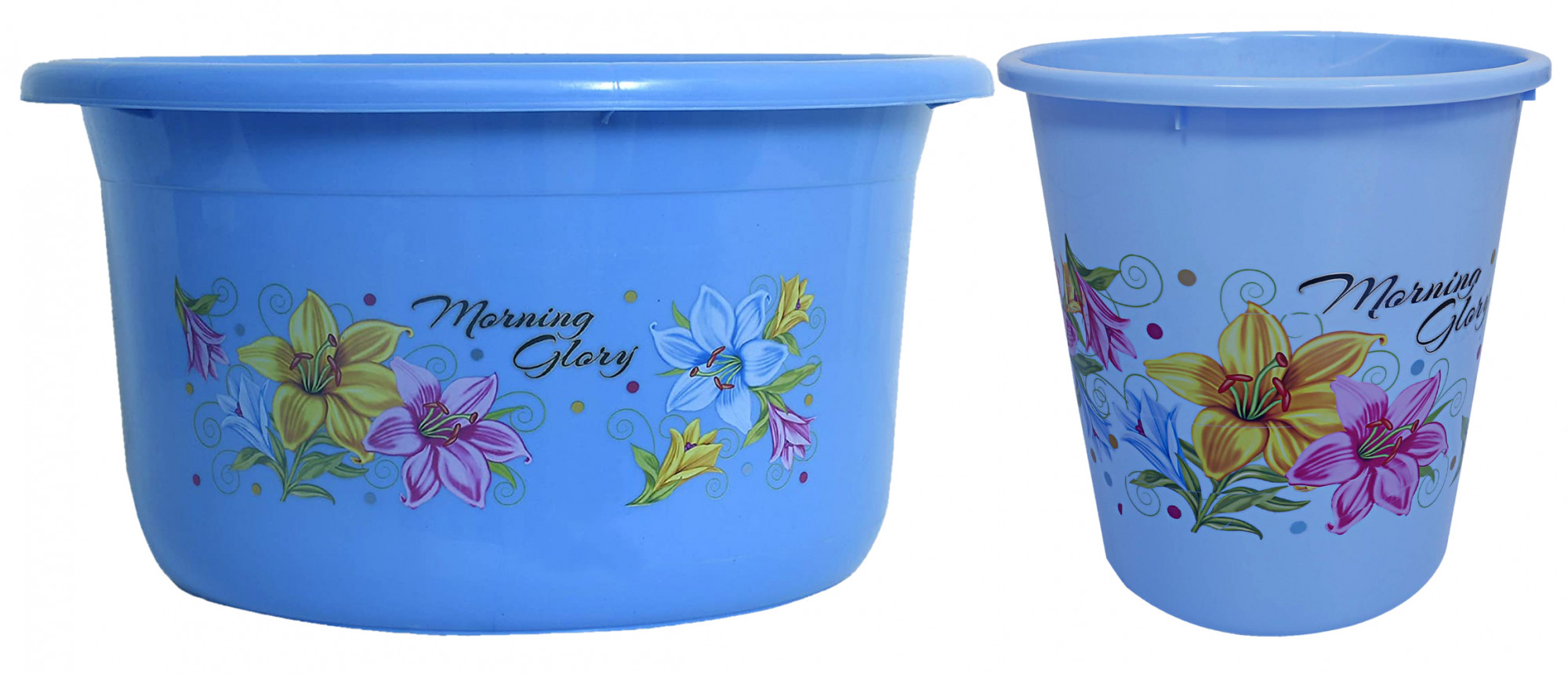 Kuber Industries Printed 2 Pieces Unbreakable Virgin Plastic Multipurpose Bathroom Dustbin & Tub Set (Blue)