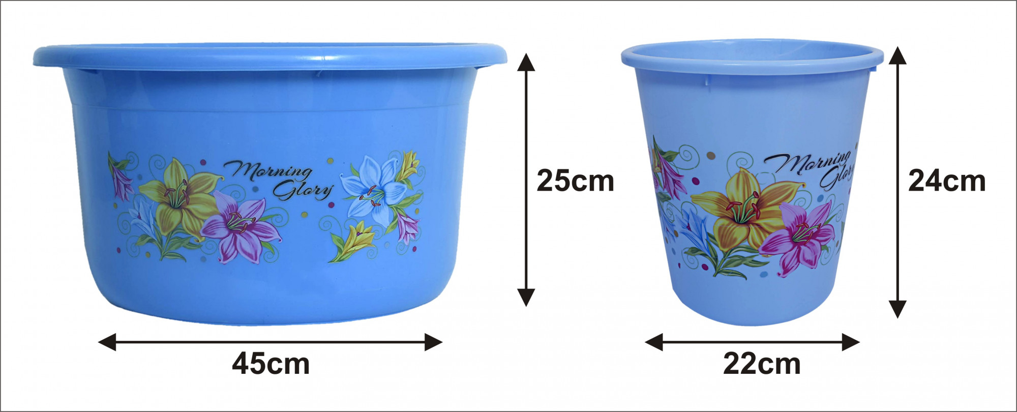 Kuber Industries Printed 2 Pieces Unbreakable Virgin Plastic Multipurpose Bathroom Dustbin & Tub Set (Blue)