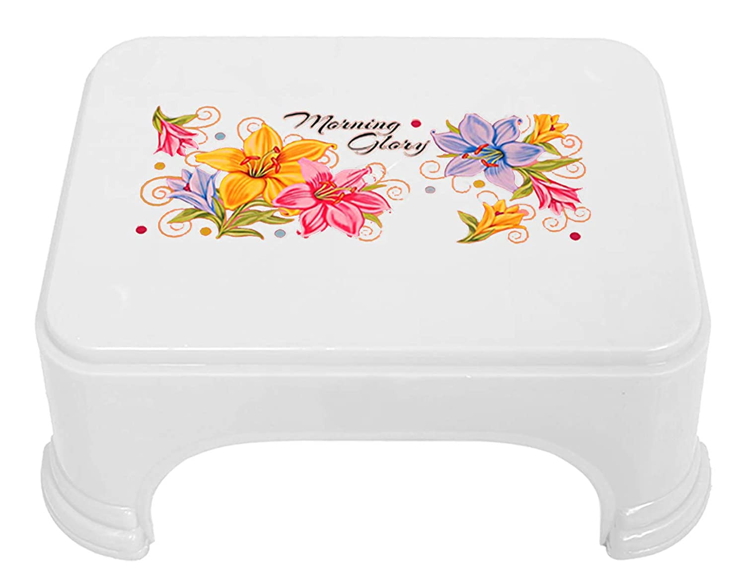 Kuber Industries Printed 2 Pieces Unbreakable Virgin Plastic Multipurpose Bathroom Stool & Mug Set (White)