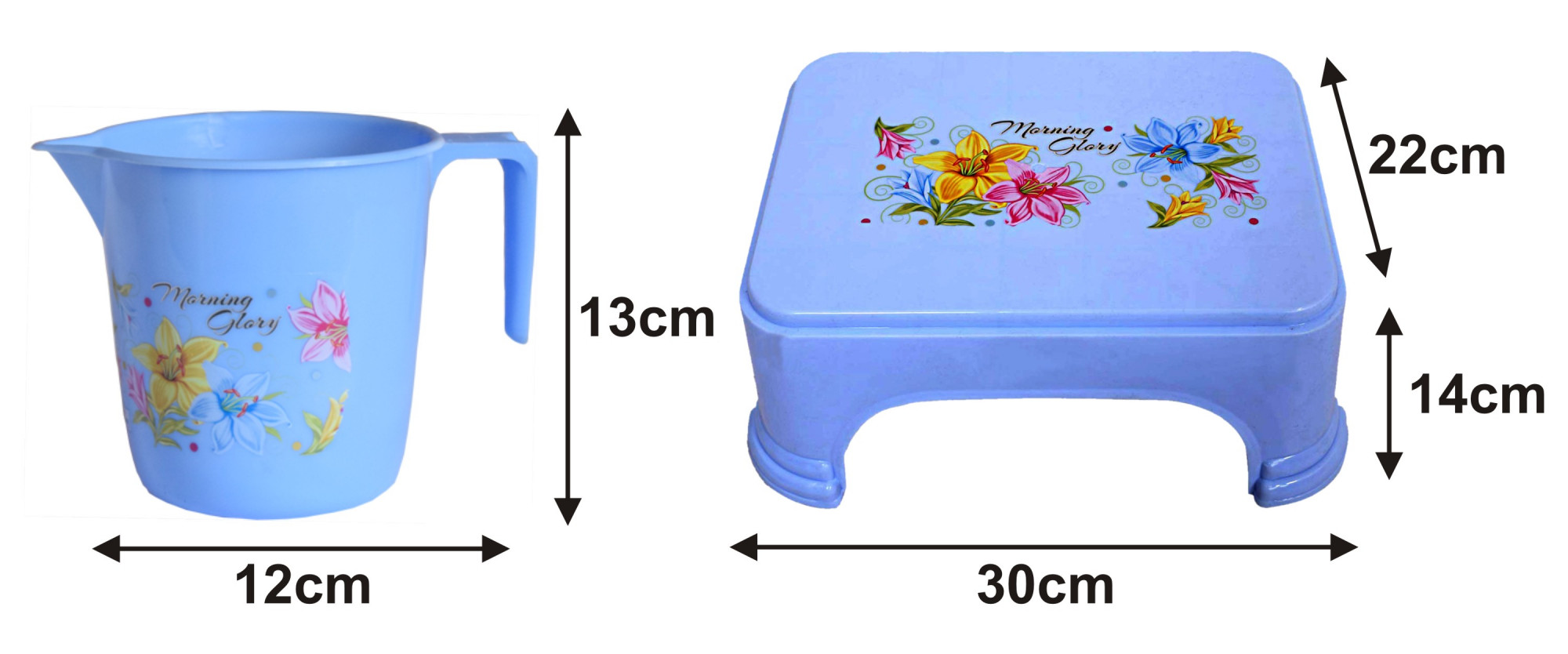 Kuber Industries Printed 2 Pieces Unbreakable Virgin Plastic Multipurpose Bathroom Stool & Mug Set (Blue)