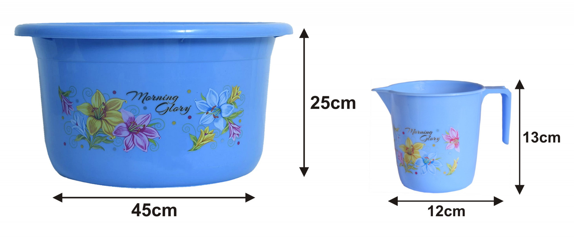 Kuber Industries Printed 2 Pieces Unbreakable Virgin Plastic Multipurpose Bathroom Tub & Mug Set (Blue)
