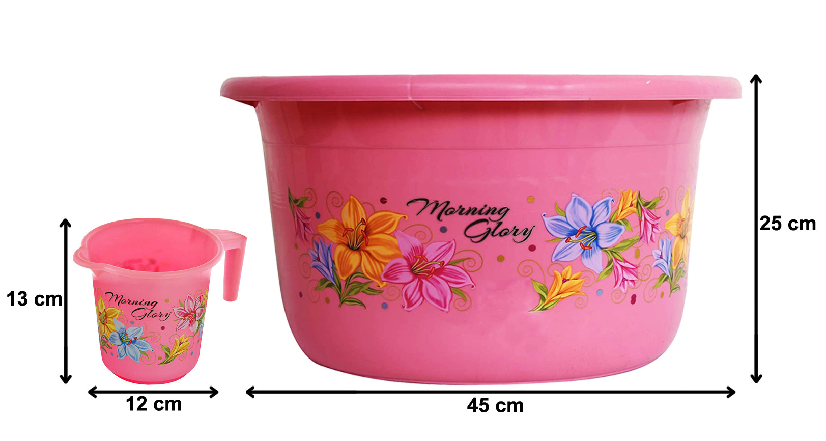 Kuber Industries Printed 2 Pieces Unbreakable Virgin Plastic Multipurpose Bathroom Tub & Mug Set (Pink)