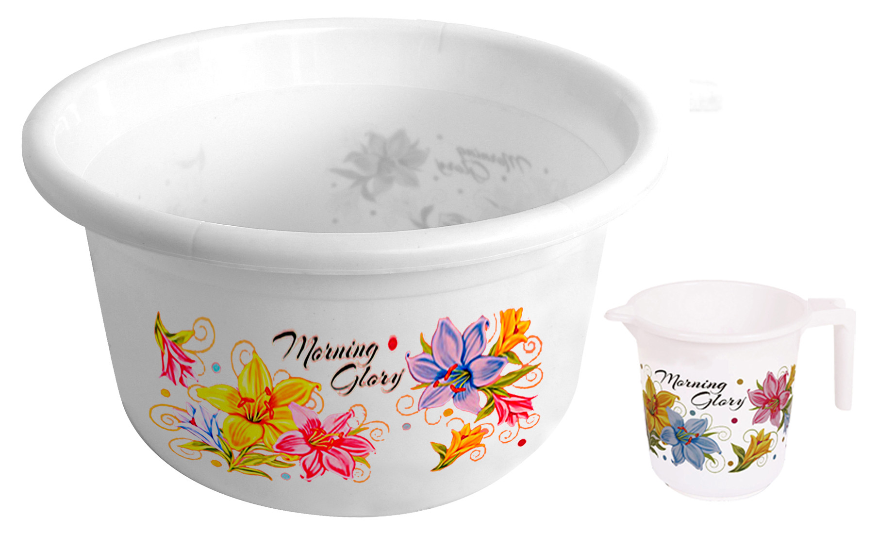 Kuber Industries Printed 2 Pieces Unbreakable Virgin Plastic Multipurpose Bathroom Tub & Mug Set (White)