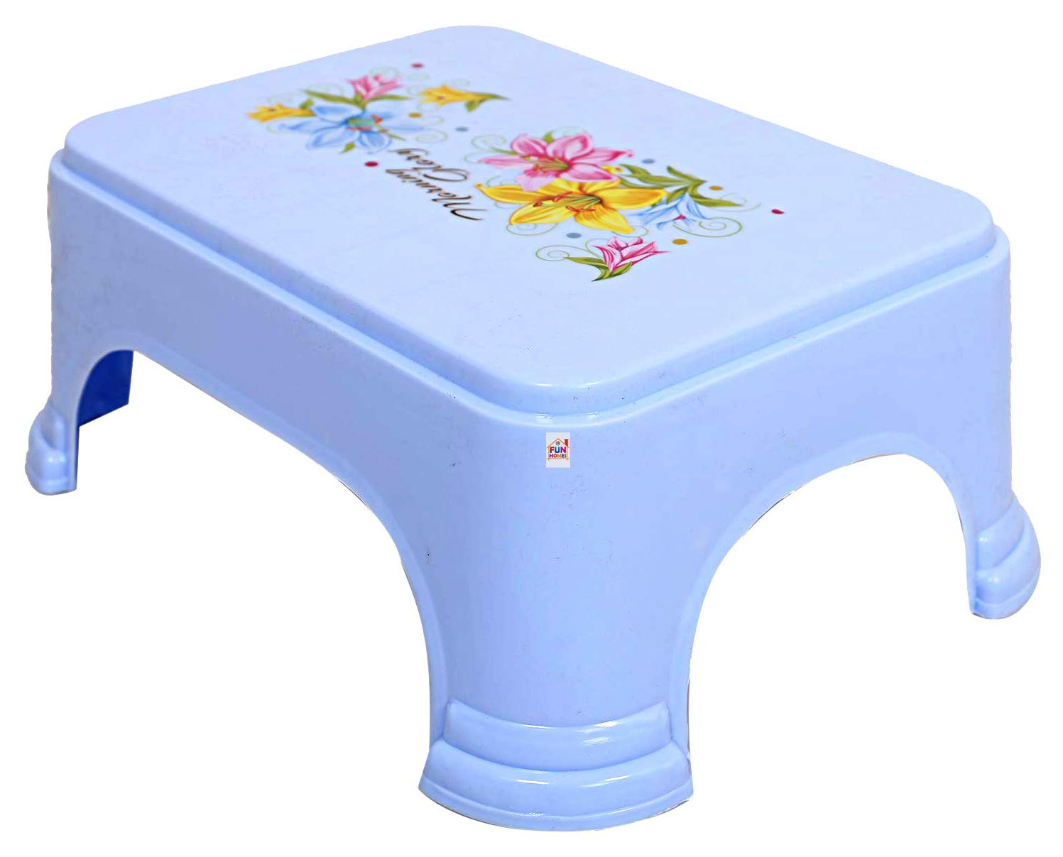 Kuber Industries Printed 2 Pieces Unbreakable Virgin Plastic Multipurpose Bathroom Tub & Stool Set (Blue)