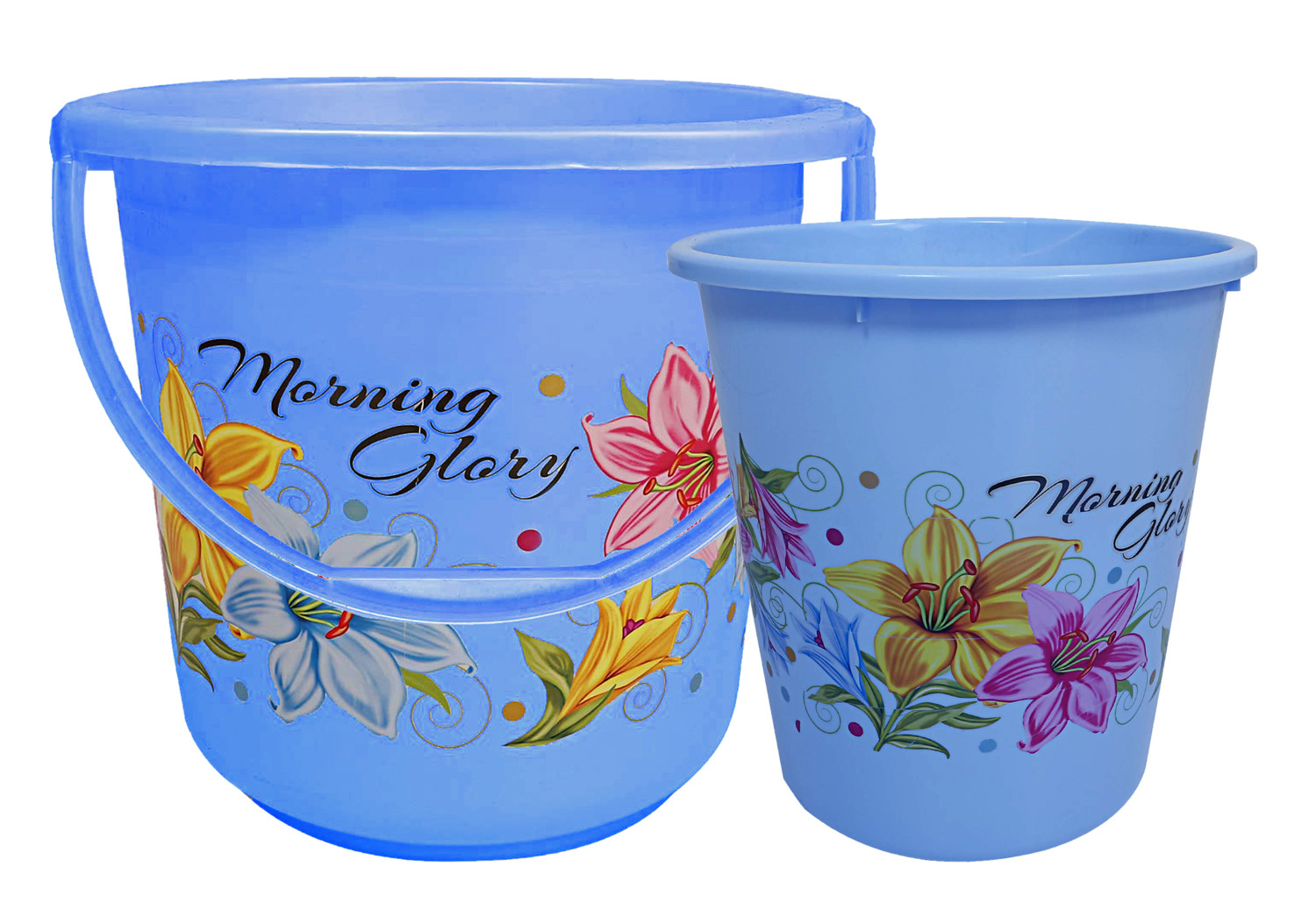 Kuber Industries Printed 2 Pieces Unbreakable Virgin Plastic Multipurpose Bucket & Dustbin Set (Blue)
