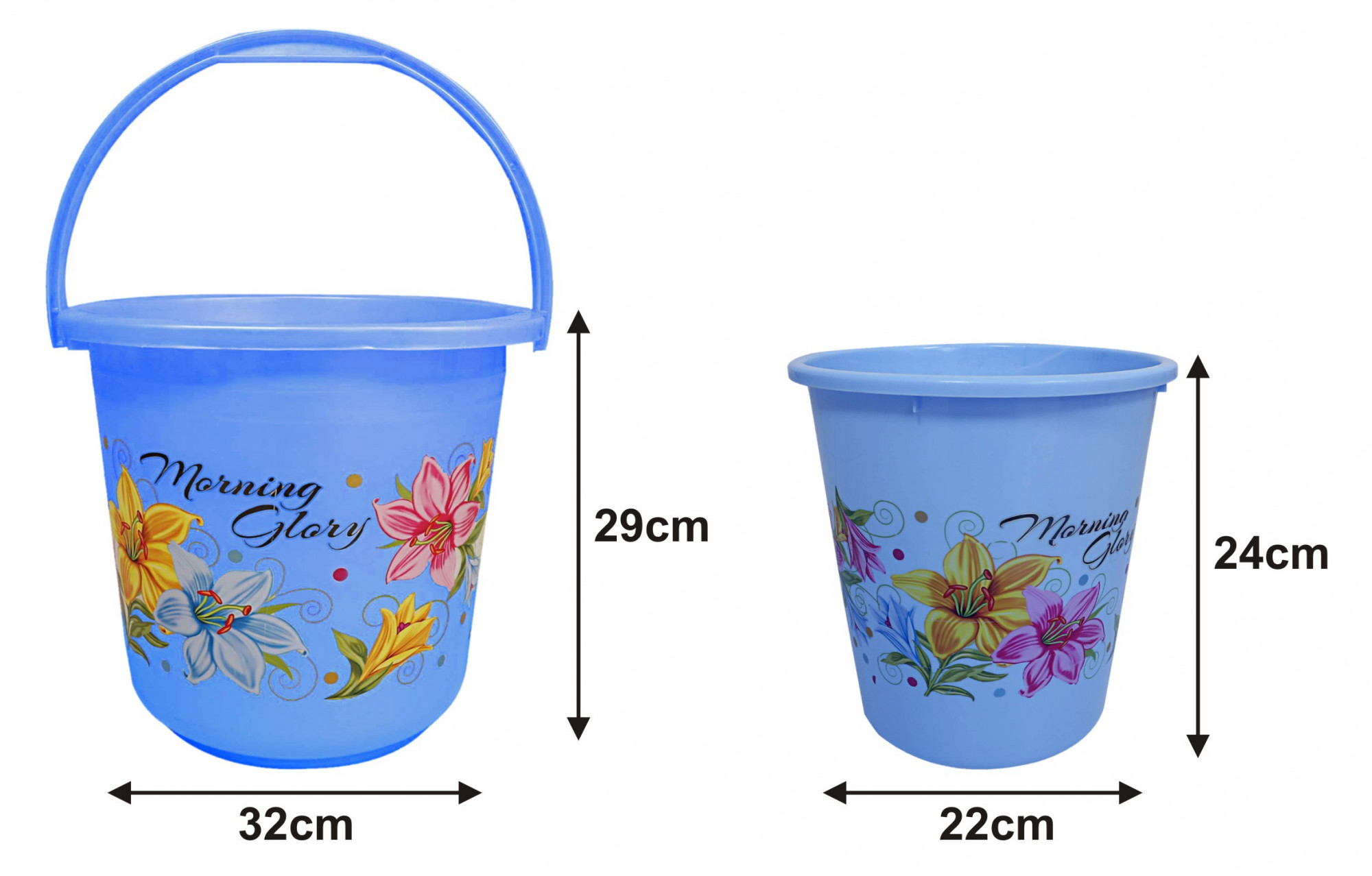 Kuber Industries Printed 2 Pieces Unbreakable Virgin Plastic Multipurpose Bucket & Dustbin Set (Blue)