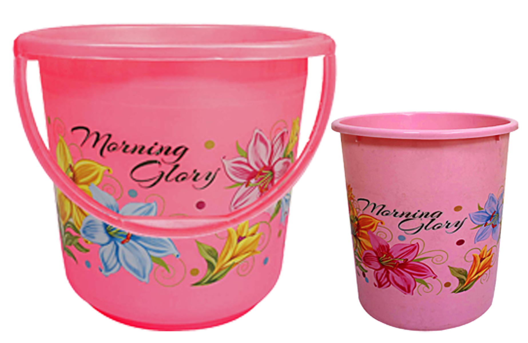 Kuber Industries Printed 2 Pieces Unbreakable Virgin Plastic Multipurpose Bucket & Dustbin Set (Pink)