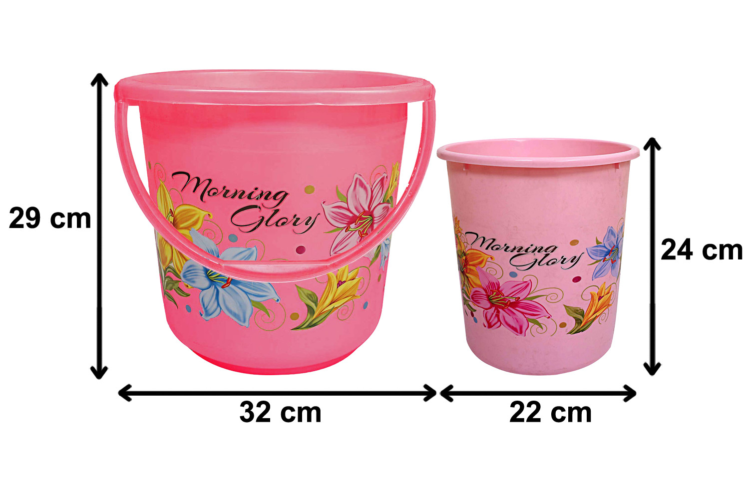 Kuber Industries Printed 2 Pieces Unbreakable Virgin Plastic Multipurpose Bucket & Dustbin Set (Pink)