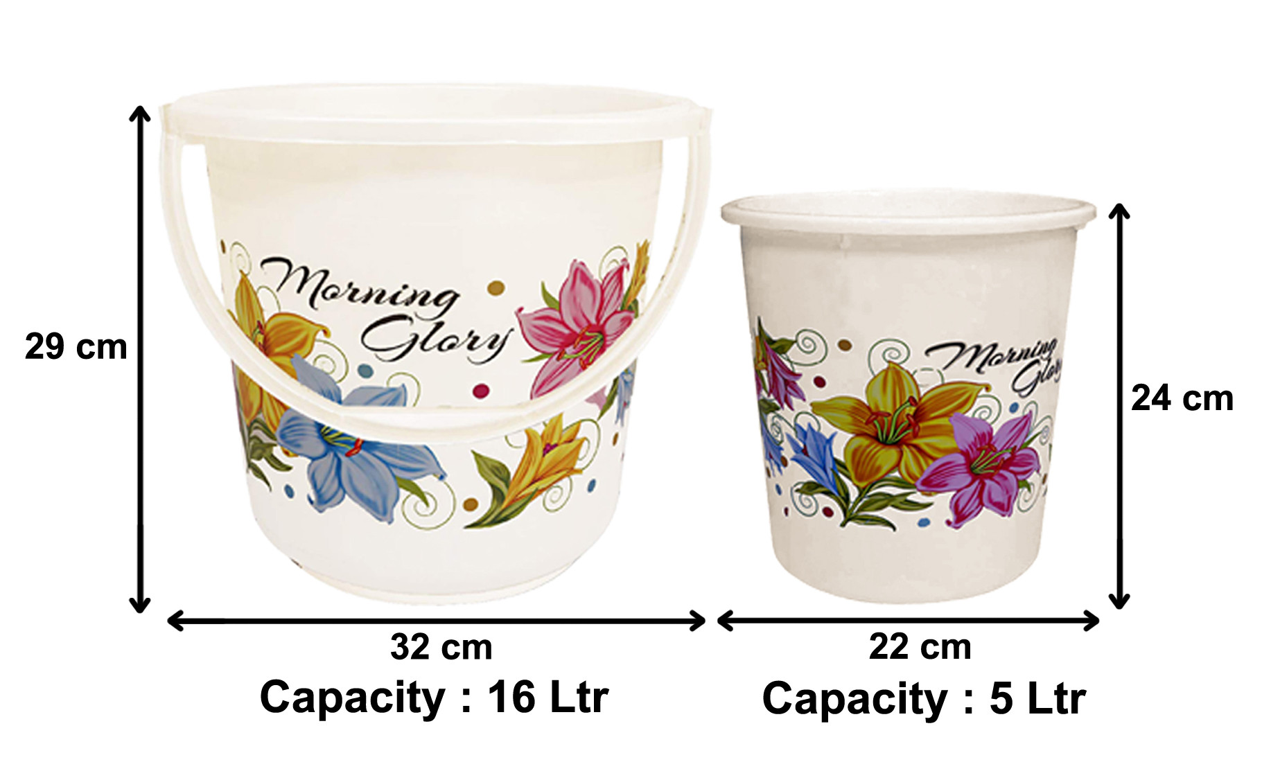 Kuber Industries Printed 2 Pieces Unbreakable Virgin Plastic Multipurpose Bucket & Dustbin Set (White)
