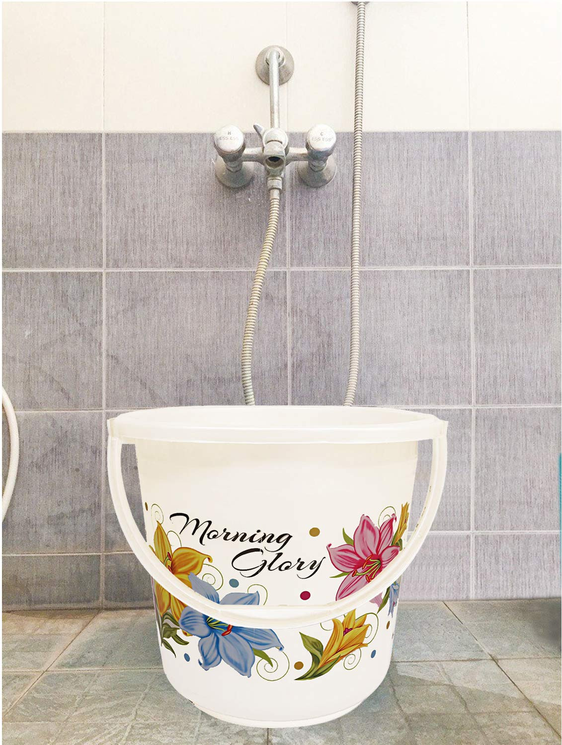 Kuber Industries Printed 2 Pieces Unbreakable Virgin Plastic Multipurpose Bucket & Dustbin Set (White)