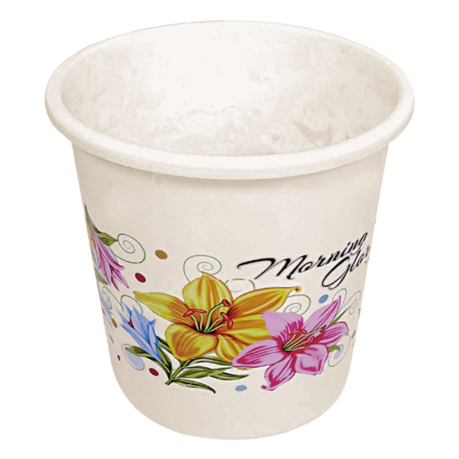 Kuber Industries Printed 2 Pieces Unbreakable Virgin Plastic Multipurpose Bucket & Dustbin Set (White)