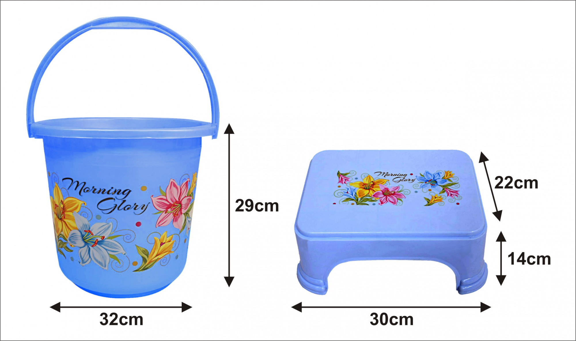 Kuber Industries Printed 2 Pieces Unbreakable Virgin Plastic Multipurpose Bucket & Stool Set (Blue)