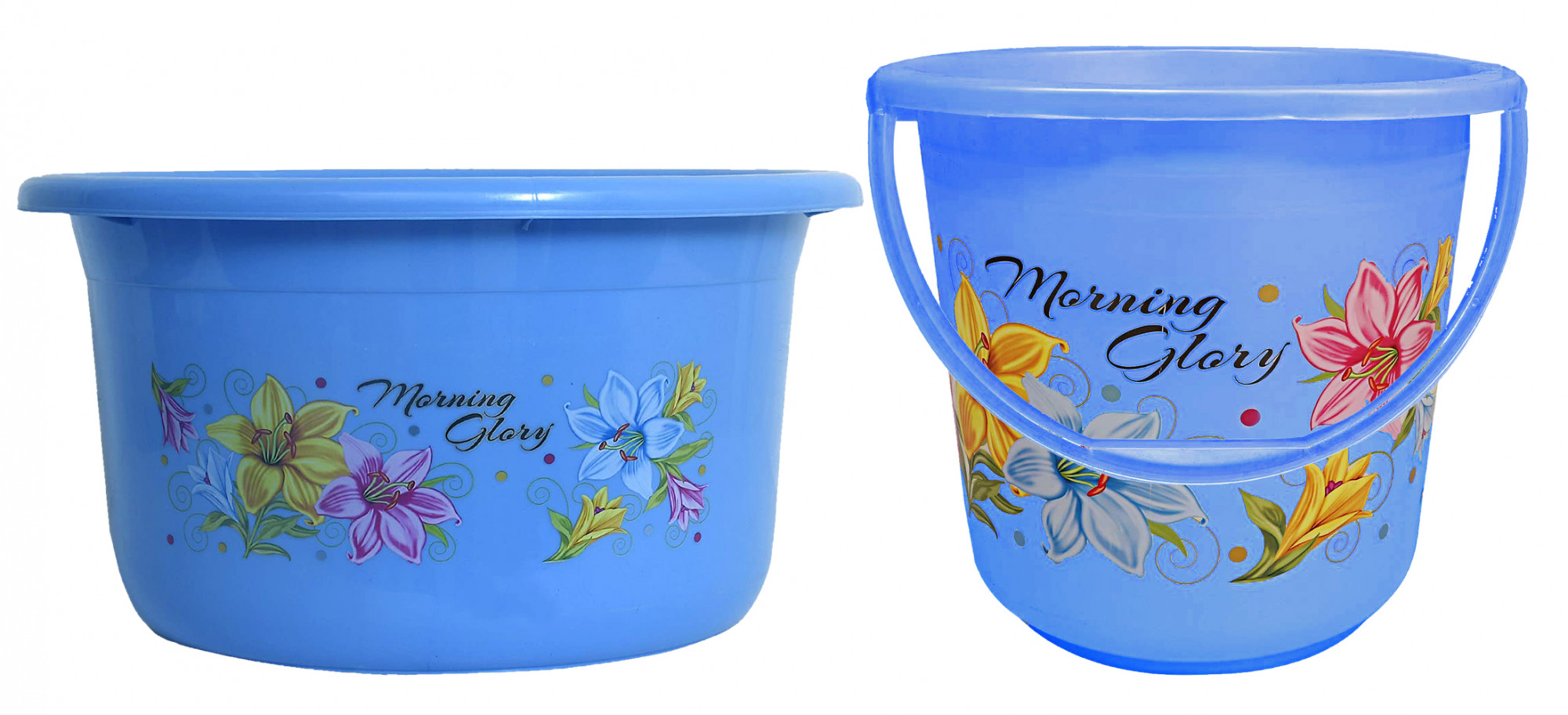Kuber Industries Printed 2 Pieces Unbreakable Virgin Plastic Multipurpose Bucket & Tub Set (Blue)