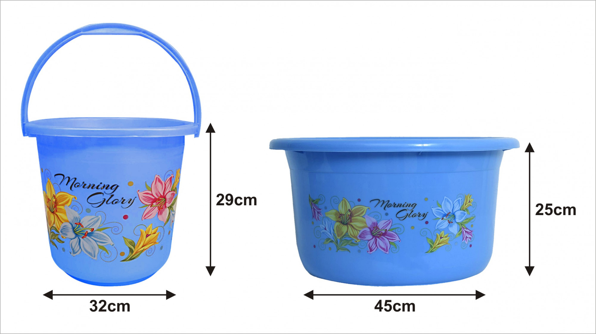 Kuber Industries Printed 2 Pieces Unbreakable Virgin Plastic Multipurpose Bucket & Tub Set (Blue)