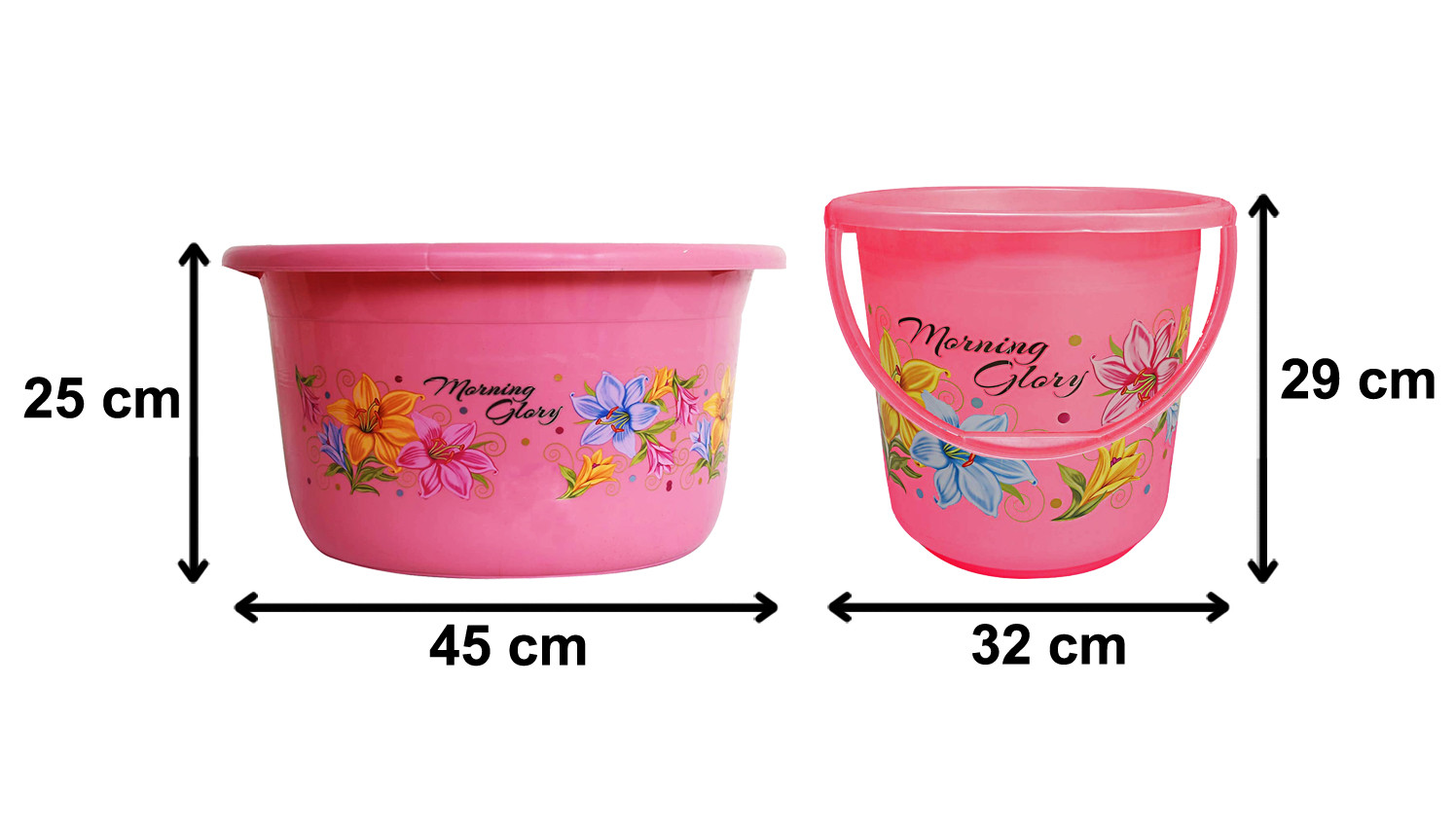 Kuber Industries Printed 2 Pieces Unbreakable Virgin Plastic Multipurpose Bucket & Tub Set (Pink)