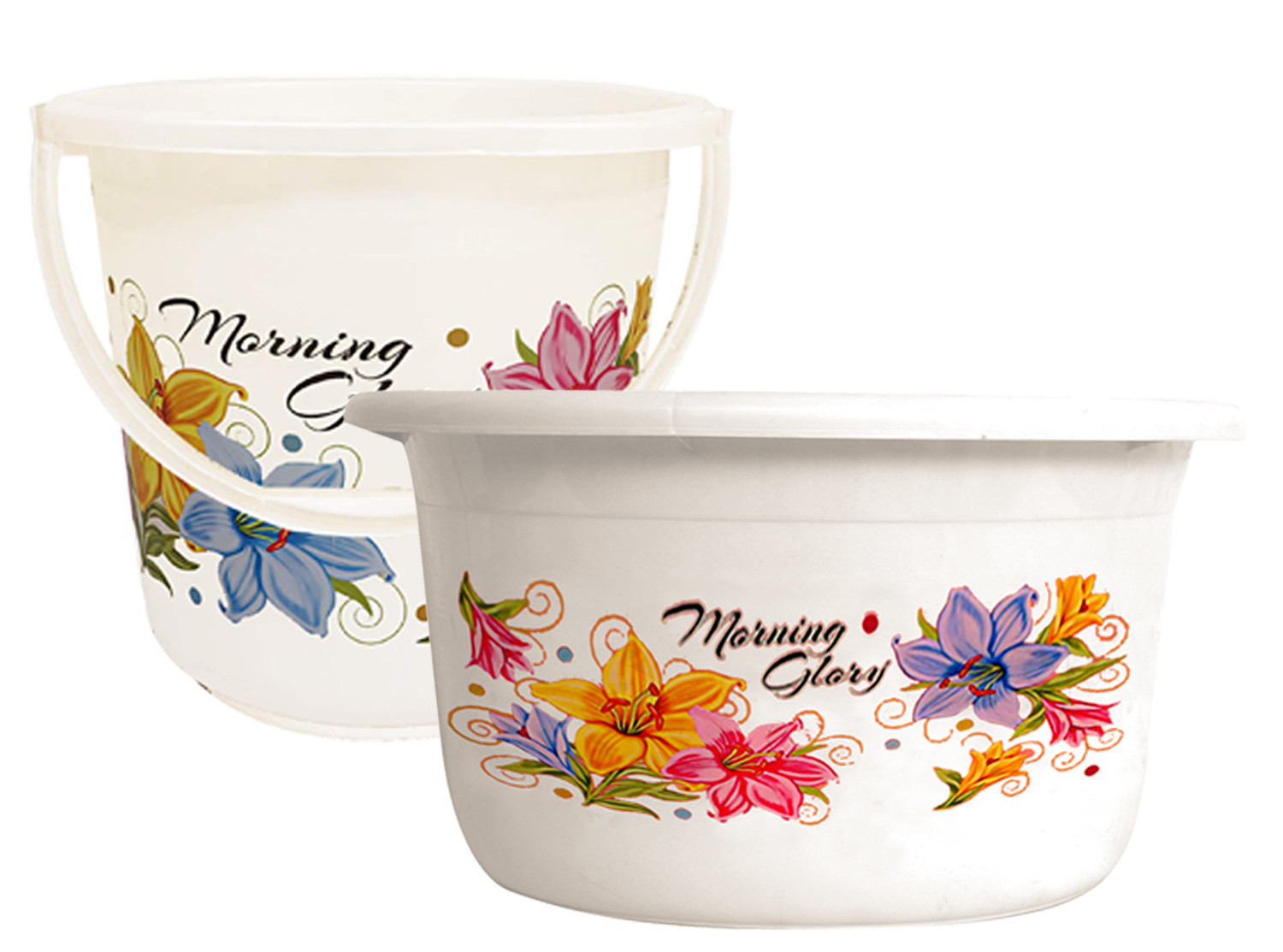 Kuber Industries Printed 2 Pieces Unbreakable Virgin Plastic Multipurpose Bucket & Tub Set (White)