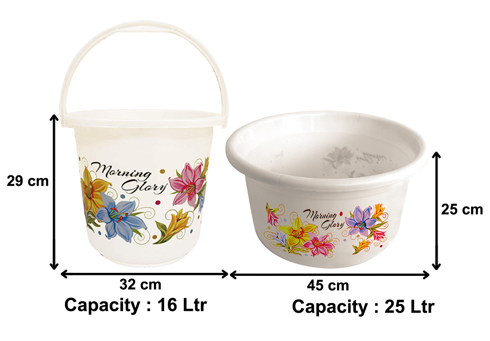 Kuber Industries Printed 2 Pieces Unbreakable Virgin Plastic Multipurpose Bucket & Tub Set (White)