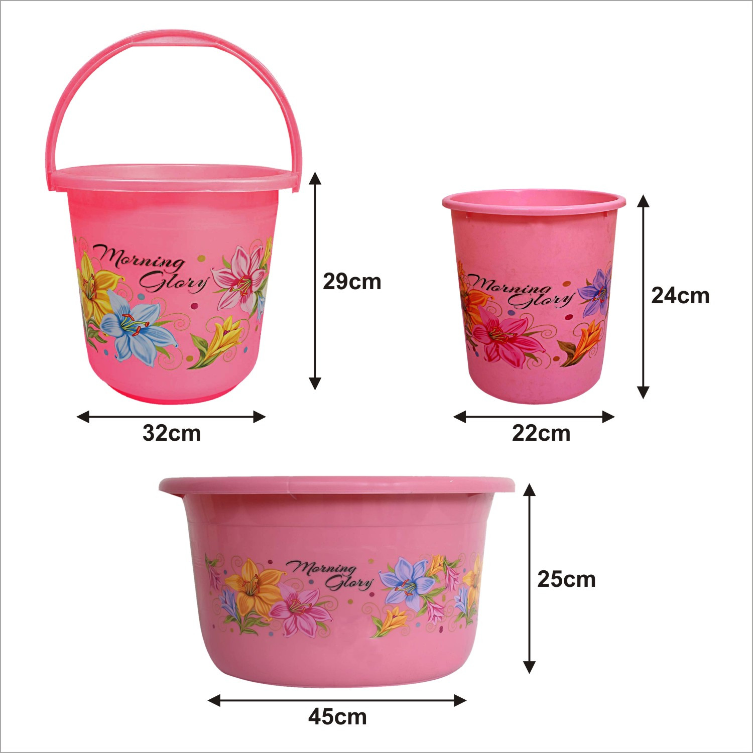 Kuber Industries Printed 3 Pieces Unbreakable Virgin Plastic Multipurpose Bucket, Dustbin & Tub Set (Pink)