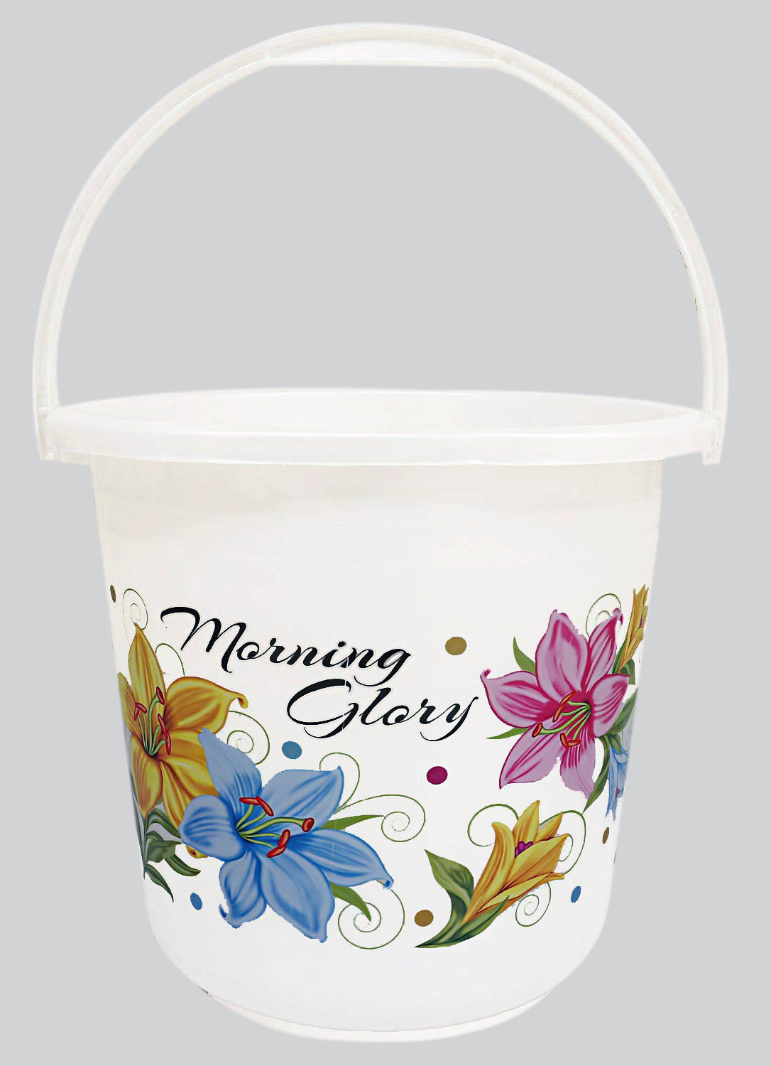 Kuber Industries Printed 3 Pieces Unbreakable Virgin Plastic Multipurpose Bucket, Mug & Stool Set (White)