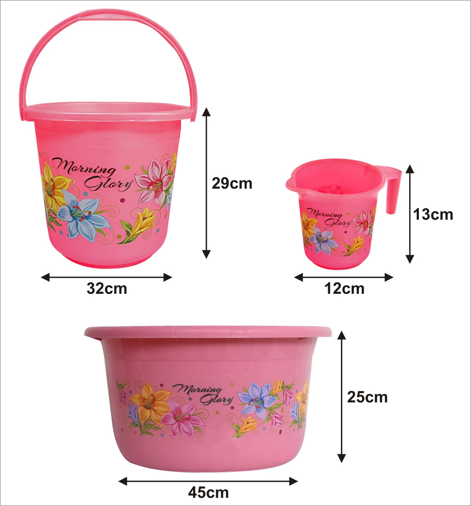 Kuber Industries Printed 3 Pieces Unbreakable Virgin Plastic Multipurpose Bucket, Mug & Tub Set (Pink)