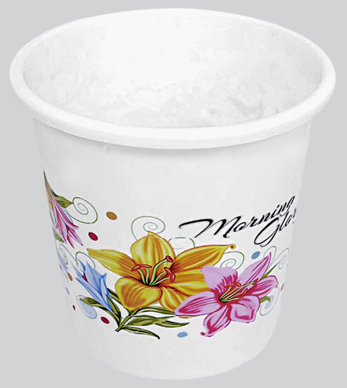 Kuber Industries Printed 3 Pieces Unbreakable Virgin Plastic Multipurpose Mug, Dustbin & Stool Set (White)