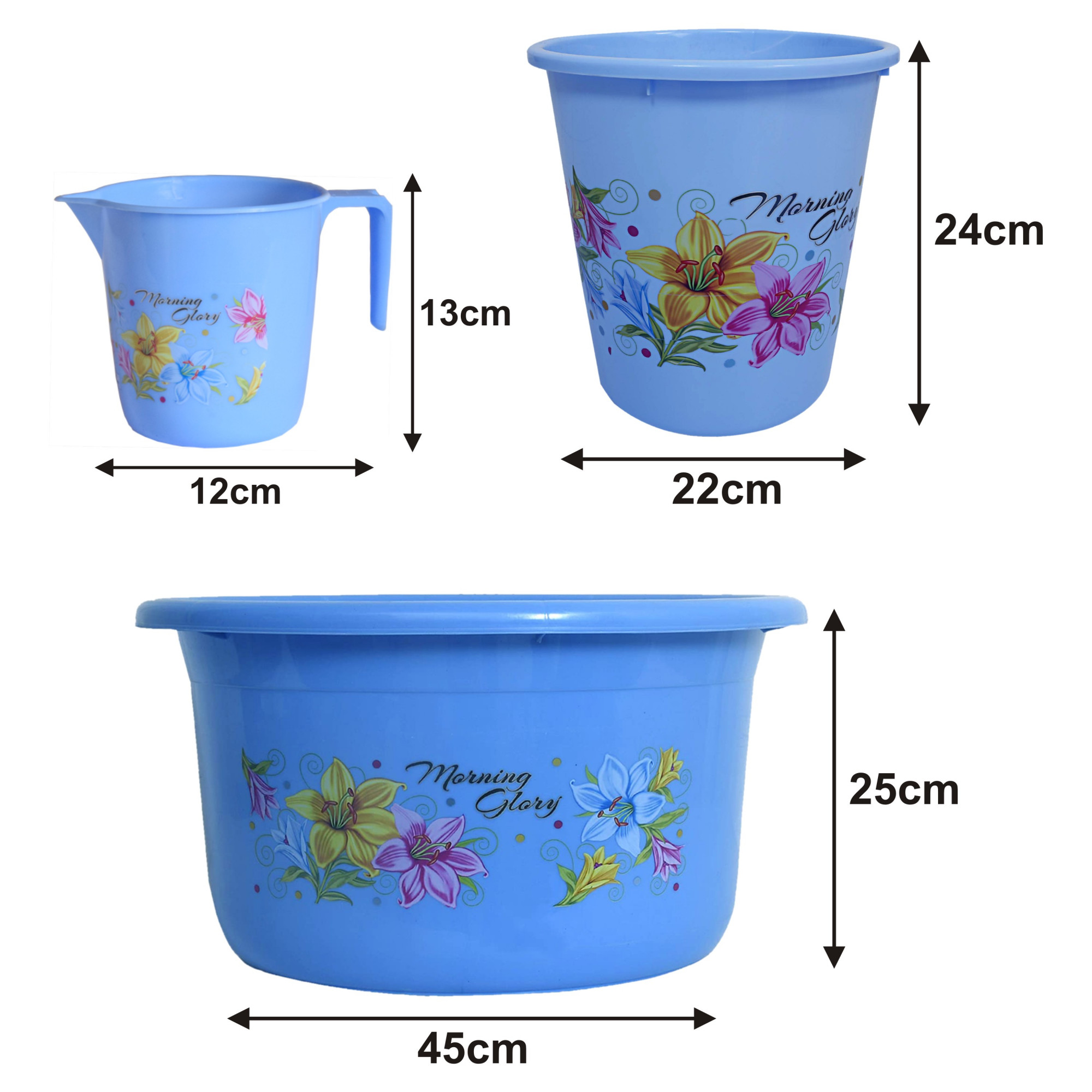 Kuber Industries Printed 3 Pieces Unbreakable Virgin Plastic Multipurpose Mug, Dustbin & Tub Set (Blue)