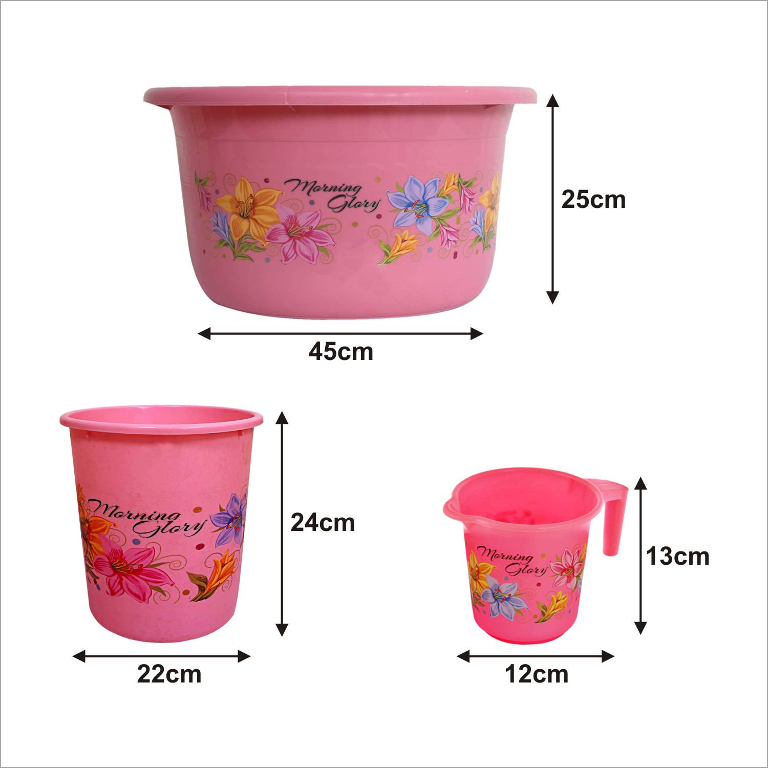 Kuber Industries Printed 3 Pieces Unbreakable Virgin Plastic Multipurpose Mug, Dustbin & Tub Set (Pink)