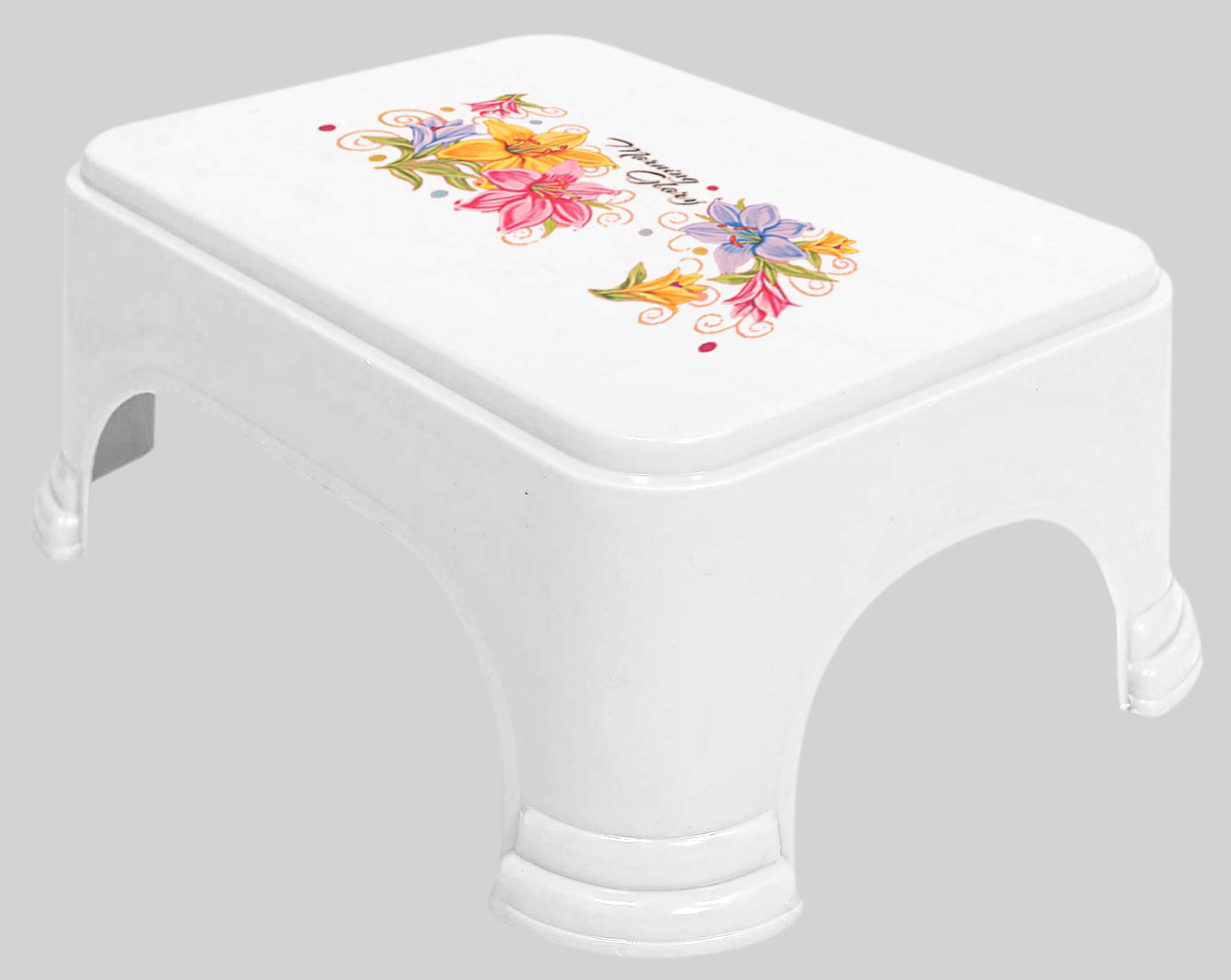 Kuber Industries Printed 3 Pieces Unbreakable Virgin Plastic Multipurpose Tub, Dustbin & Stool Set (White)