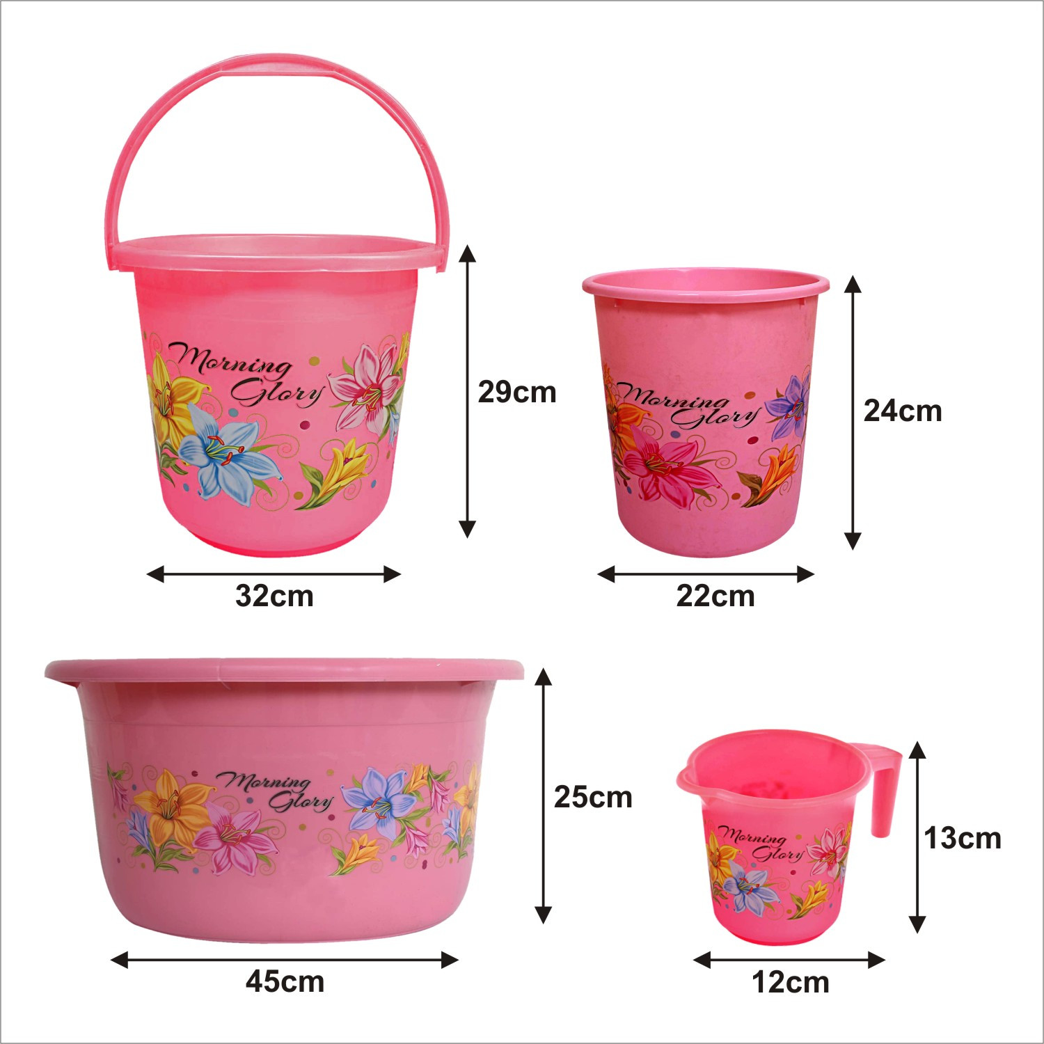 Kuber Industries Printed 4 Pieces Unbreakable Virgin Plastic Multipurpose Bucket, Dustbin, Mug & Tub Set (Pink)