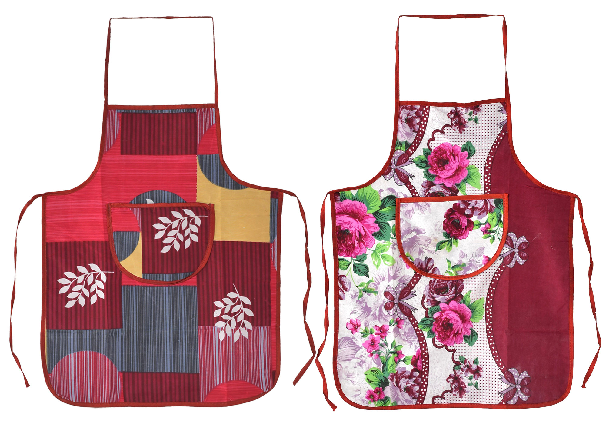 Kuber Industries Printed Apron With 1Front Pocket Pack of 2 Pink