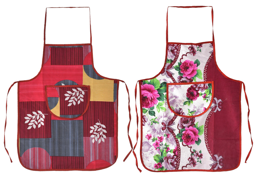 Kuber Industries Printed Apron With 1Front Pocket, Pack of 2 (Pink)