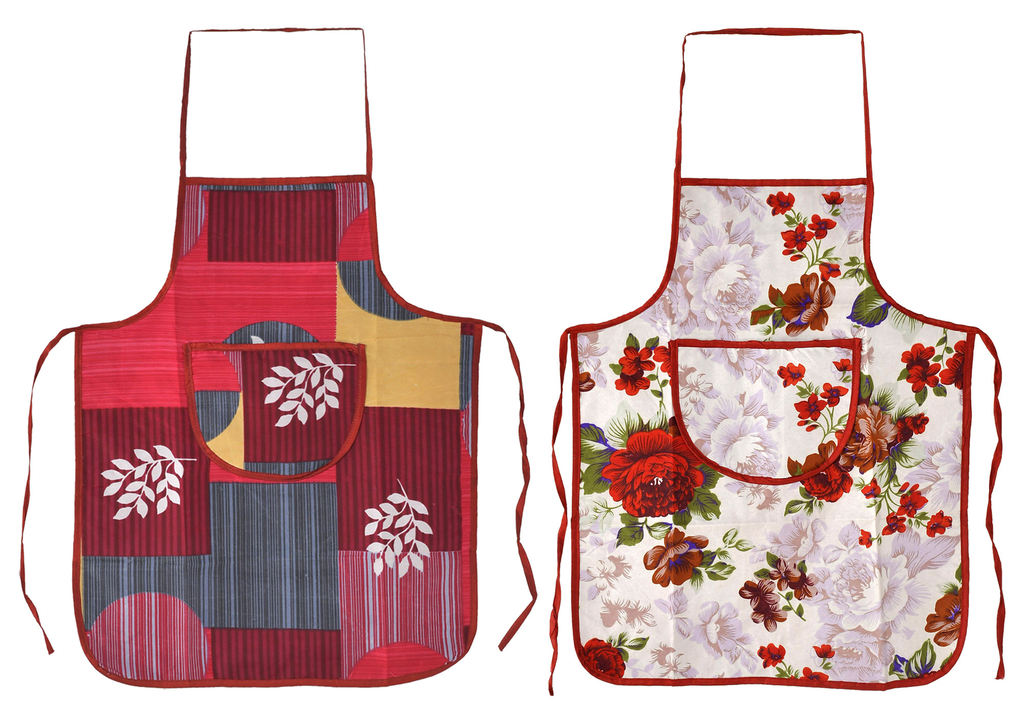 Kuber Industries Printed Apron With 1Front Pocket, Pack of 2 (Red & Pink)