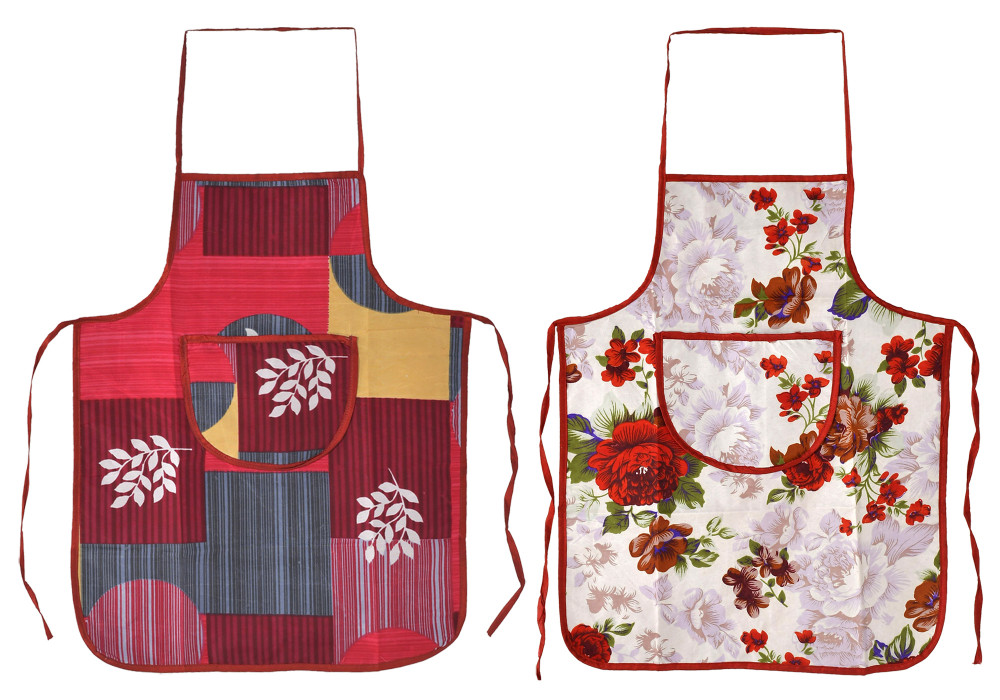 Kuber Industries Printed Apron With 1Front Pocket, Pack of 2 (Red &amp; Pink)