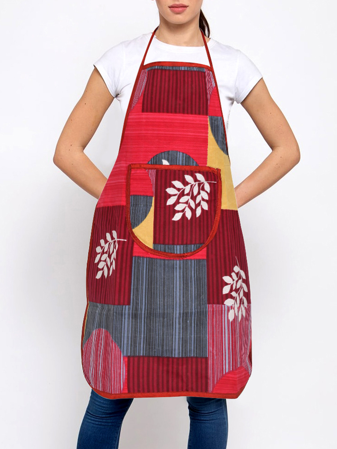 Kuber Industries Printed Apron With 1Front Pocket, Pack of 2 (Red & Pink)
