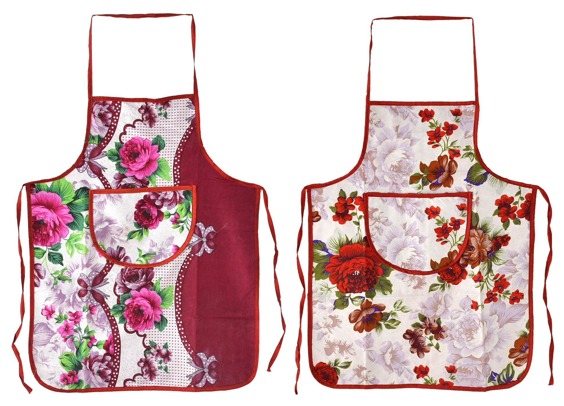 Kuber Industries Printed Apron With 1Front Pocket, Pack of 2 (Red & Pink)