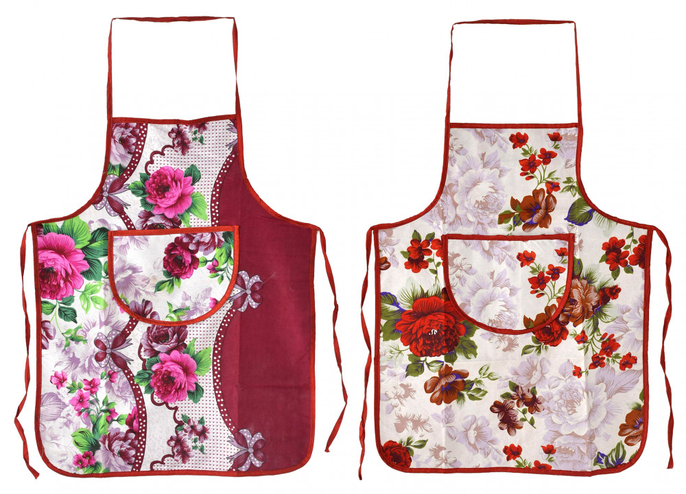 Kuber Industries Printed Apron With 1Front Pocket, Pack of 2 (Red &amp; Pink)