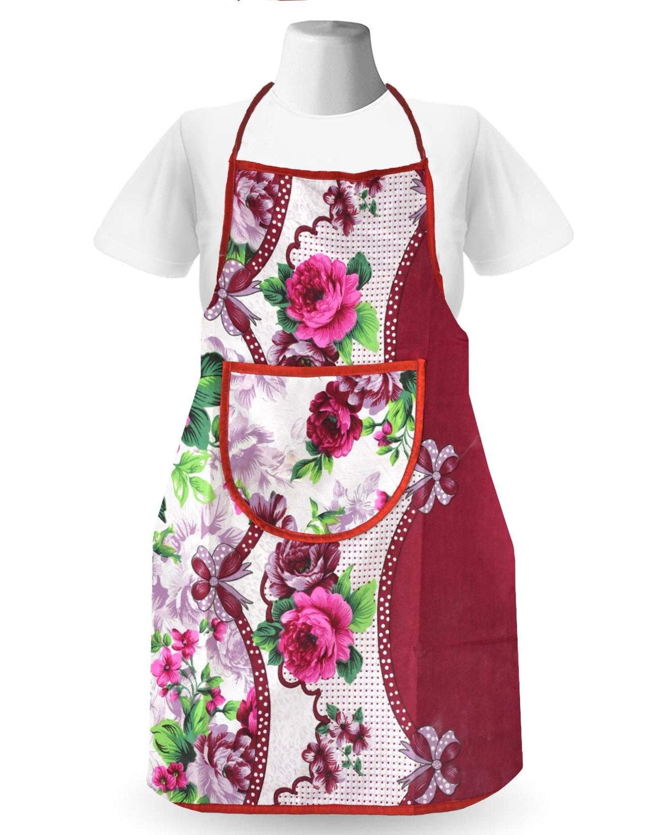 Kuber Industries Printed Apron With 1Front Pocket, Pack of 2 (Red & Pink)